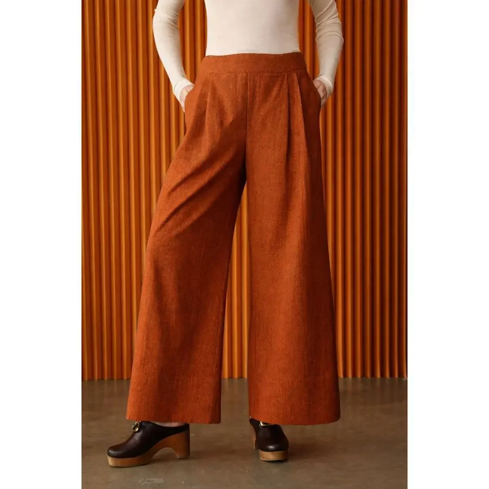 Juliette Fabbri Wide Leg Pleated Cotton Pants Rust Orange Size 1 / Small